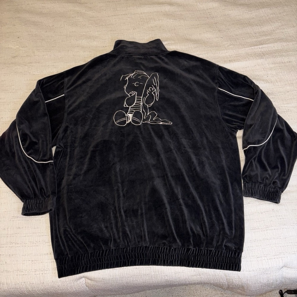 Vintage CB Velour Track Jacket 3XL Charlie Brown Full Zip Y2K USA Made Black 90s